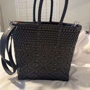 Woven Leather Tote Bag - Black